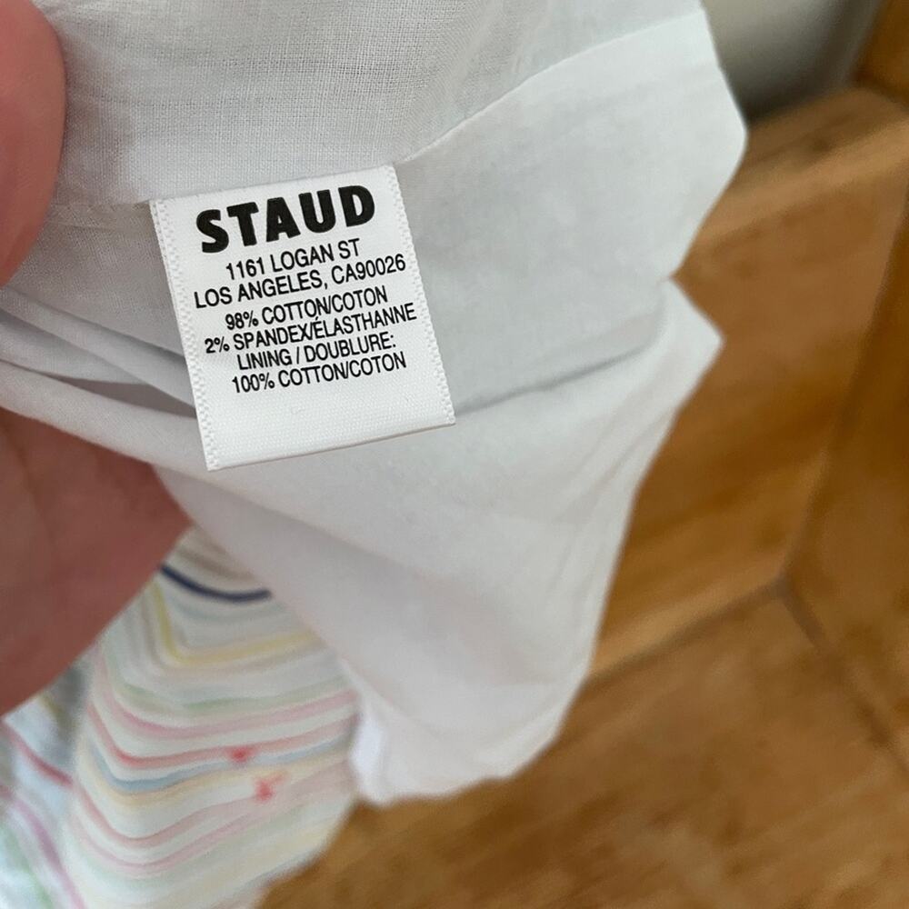 STAUD White Mini Dress with Multicolor Pinstripe Detail - Picture 9 of 10